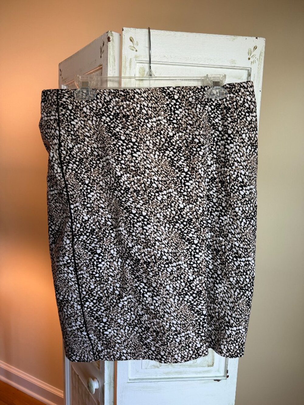 Pencil Skirt (Black, White & Tan Print)